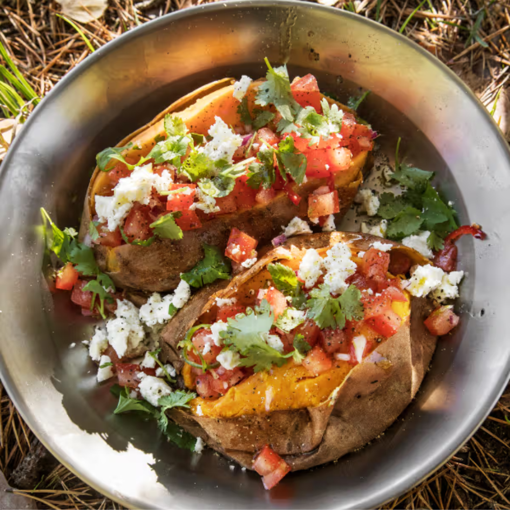 Baked Sweet Potatoes with Salsa and Feta Cheese