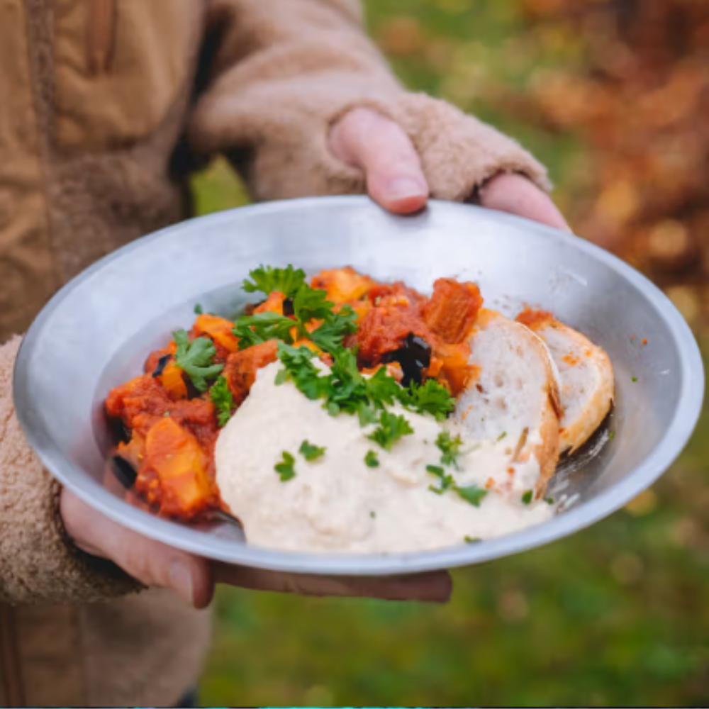 Ratatouille with hummus and herbs