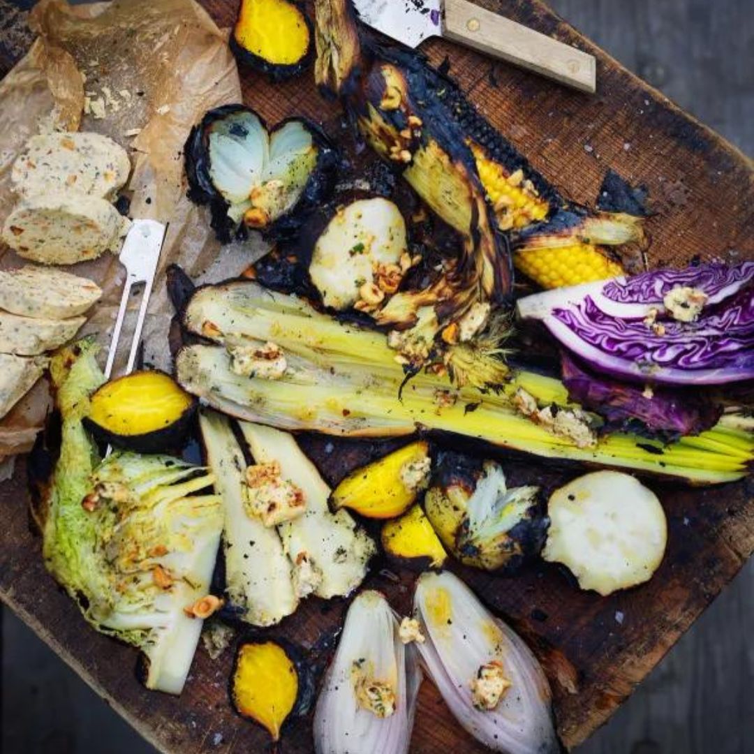 Charcoal baked vegetables